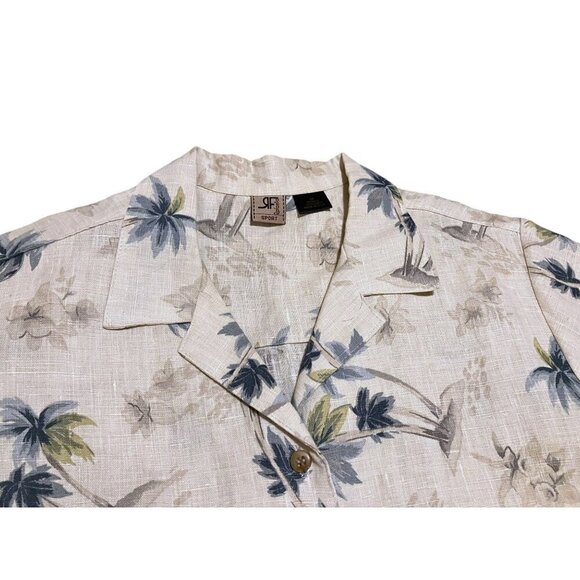Y2K Hawaiian Linen Short Sleeve Shirt 10 Palm Button Down Resort Cruise Beach - Picture 3 of 8